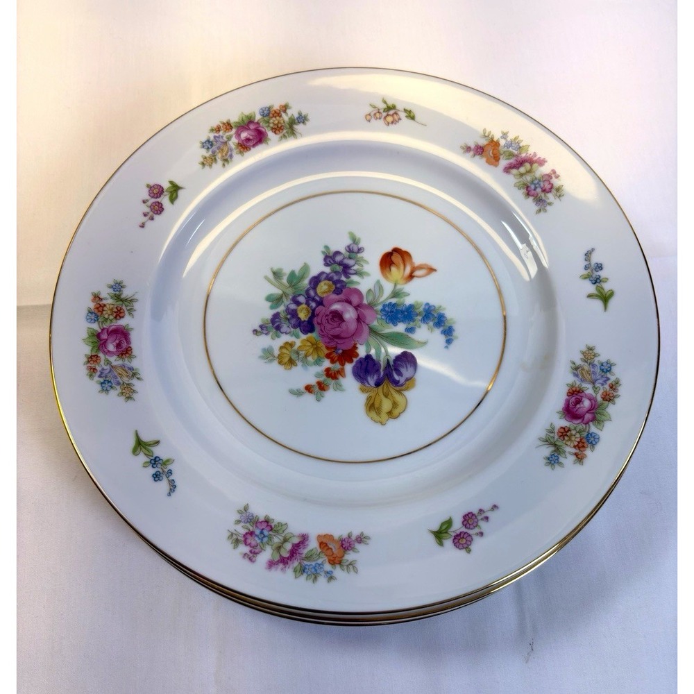 Noritake Colton 3081 Japan Dinner Plates 10 in Floral Gold Set of 4